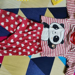 set of two used night suits from babyhug(firstcry brand). it is of 6-9 months. i have used it throughly and it is faded. someone in need can connect