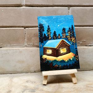 Mini Winter Landscape Painting With Stand