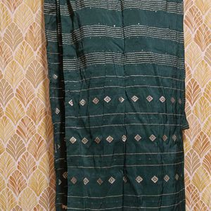 Traditional Mehndi Green Color Kurta Pant And Dupa