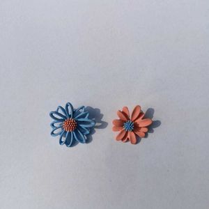 Korean Blue & Orange Floral Studs Earrings