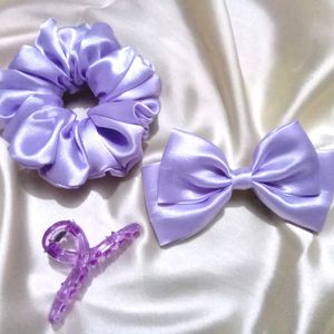 Purple Satin Scrunchie, Bow And Claw  Gift Hamper