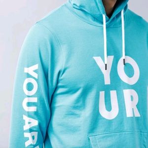 Blue Printed Hooded Sweatshirt