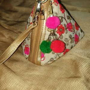 Triangular Golden Zari Embroidered Party Bag