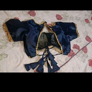 Women Silk Satin Blue Blouse