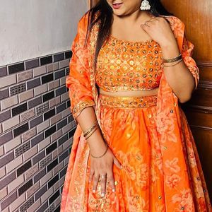 Orange& gold sequined lehanga Myntra