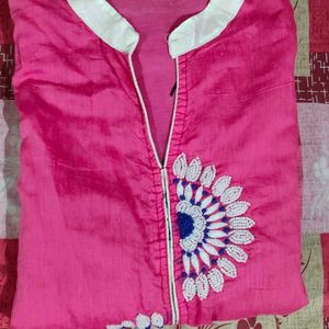 Pink Straight Kurti With Moti Work