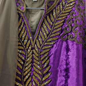 Heavy Beautiful Brown Purple Golden Studs Anarkali