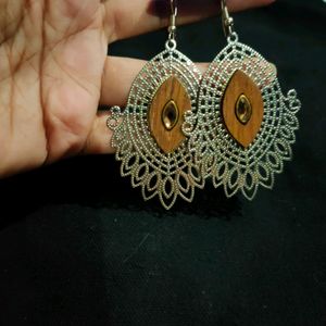 Wooden Silver Earrings (Artificial)