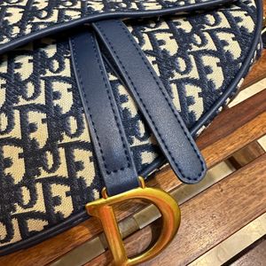 Dior Navy Blue Oblique Canvas and Leather Saddle B