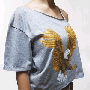 Sexy Off Sleeve Eagle Gray Crop Top