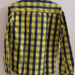 Yellow And Navy Blue Checks Shirt