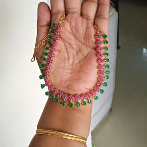 Beautiful Pink N Green Stone Studded Necklace