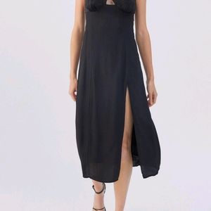 H&M Black Sweetheart Neck Slit Midi Dress