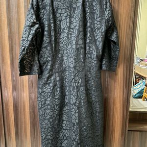 Black Self Design Net Kurti