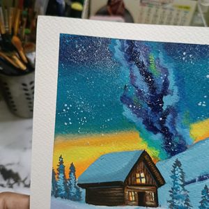 Cottage Snow Painting On A5 Sheet