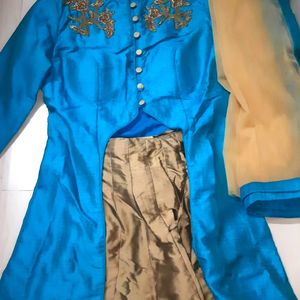 Beautiful new blue padded kurta,skirt dupatta