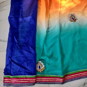 🧡🤍💚Beautiful Multi Colour Saree