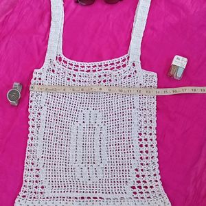 Shimmering White Crochet Party Top(Women's)