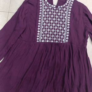 Women Purple Silk Embroidered Tunic