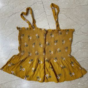 Yellow Smocked Strap Floral Top