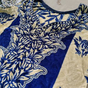 Straight Blue Velvet Kurta