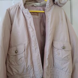 Light Pink Puffed Crop Zipper Hoodie Jackect