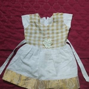 White And Golden Cotton Frock