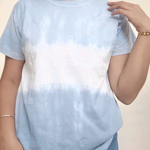 White Blue Tie Die T Shirt