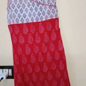 white and red tie dye block printed kurti