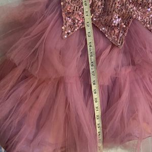 PINK SEQUIN NET HEAVY LAYERED FROCK