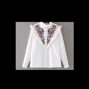 Korean style white embroidered shirt for bust ~30- 32