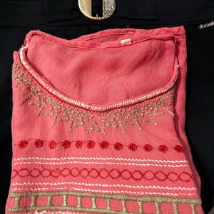 Embroidered Coral Tunic Kurti (Never Used)