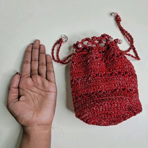 Red Zari Handwoven Crochet Bag