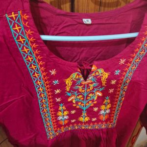 Red Embroidered Short Kurti