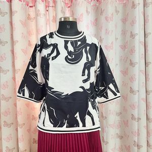 Black And White Abstract Print Top