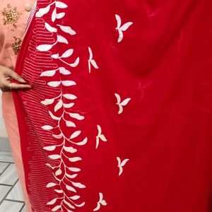 Brand New Cherry Red Sequence Work Saree