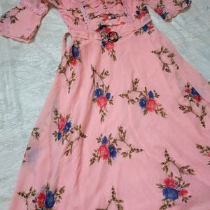 Korean Pink Floral Dress