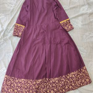 Burgundy & Gold Toned Anarkali Kurta + Legging