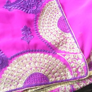 💕Amma Beautiful Embroidery Dark Pink 😍💖Saree