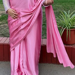 BABY PINK SATIN SAREE