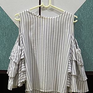 Blue & White stips cold shoulder top