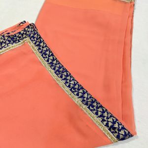 Coral Border Saree With Blouse