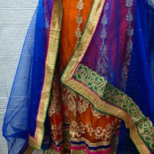 Orange And Golden Embroidered Lehenga