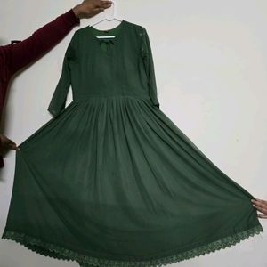 Women's Green Anarkali Size -Medium Hands sleeves