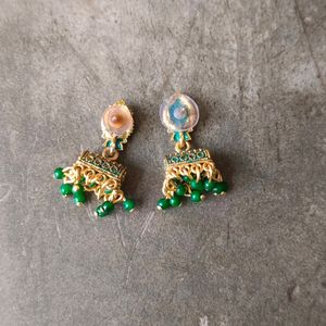 Dark Green And Golden Earrings