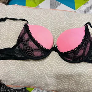 Pink And Black Bra With Lace Pattern