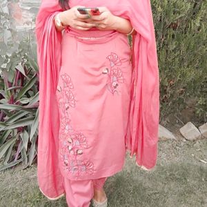 Peach Embroidered Suit Salwar With Dupatta