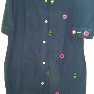 Navy Mirror Hand Work Kurti