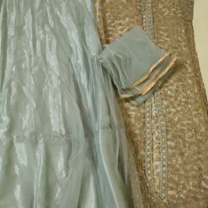 Silver Gown With Coat And Dupatta