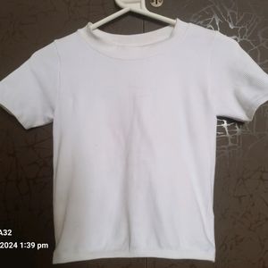 Basic White Ribbed Crop Tee